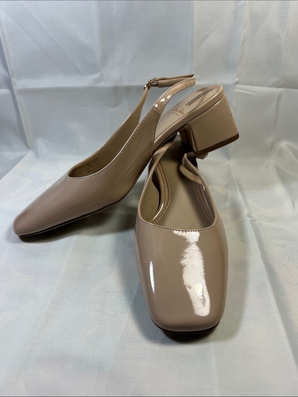 Sam Edelman Patent Taupe Slingback Block Heel Pumps